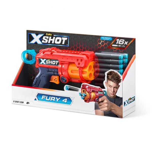 X-Shot - Excel Fury 4 con Tamburo Automatico e 16 Dardi